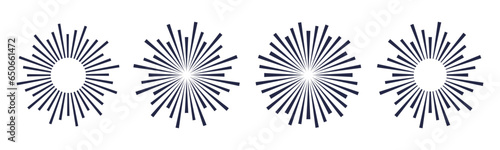 Sunburst element. Radial stripes fireworks. Sunburst icon collection. Retro sunburst design. Vector illustration.