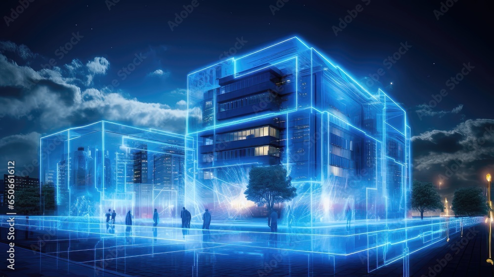 Building the Future: Enterprise Smart Campus in Stunning Blue Holographic Projection. Generative AI 5 Building the Future: Enterprise Smart Campus in Stunning Blue Holographic Projection. Generative AI 5