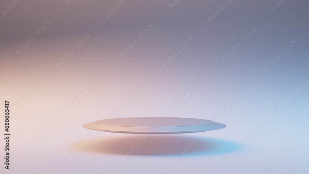 Empty podium or pedestal for product presentation. Showcase for product. Round mockup platform on grey background. 3d rendering Empty podium or pedestal for product presentation. Showcase for product. Round mockup platform on grey background. 3d rendering