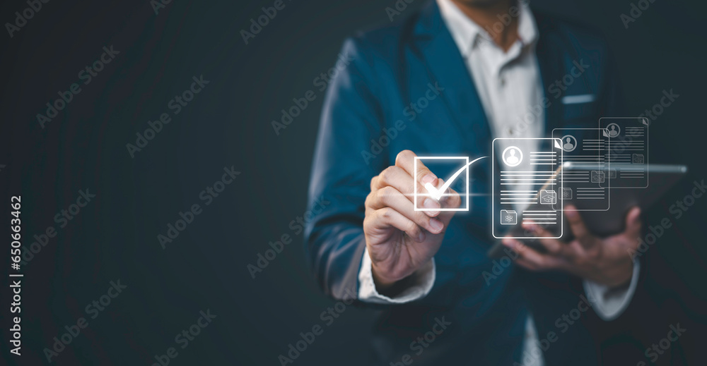 Human resources management concept. Online Employee Assessment, Auditing and evaluating the quality and efficiency of personnel, Check Screening employee information job applicants.