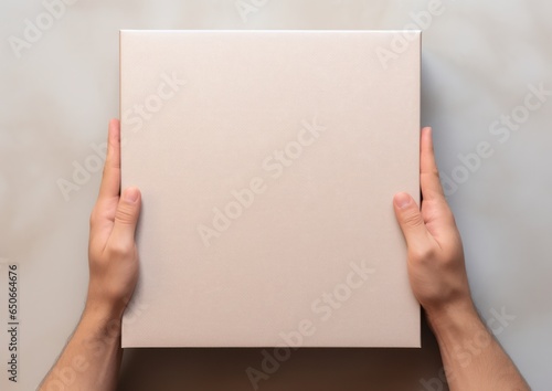 hands holding blank box mockup, ecommerce product design box, generative ai © Layerform