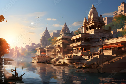 Varanasi's Timeless Beauty Manikarnika Ghat's Ancient Architecture in the Golden Sunset