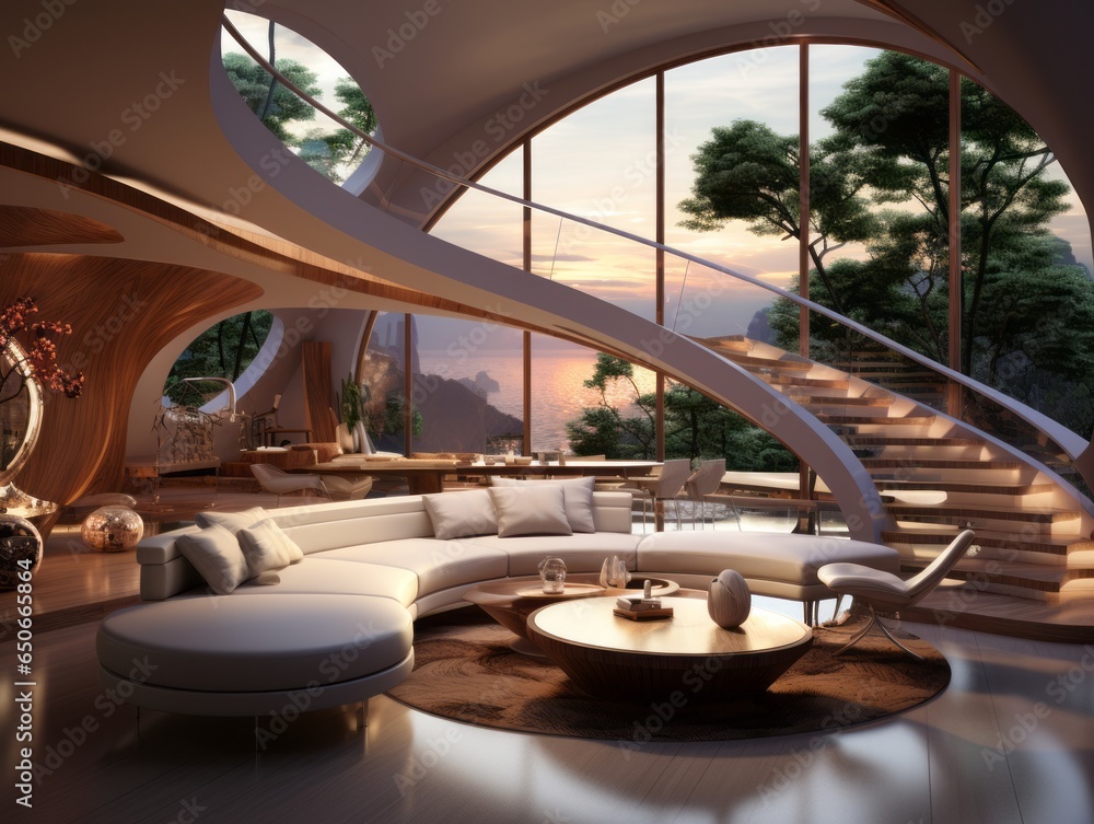 Modern sunken living room conversation pit, Minimalist interior design. Modern sunken living room conversation pit, Minimalist interior design.