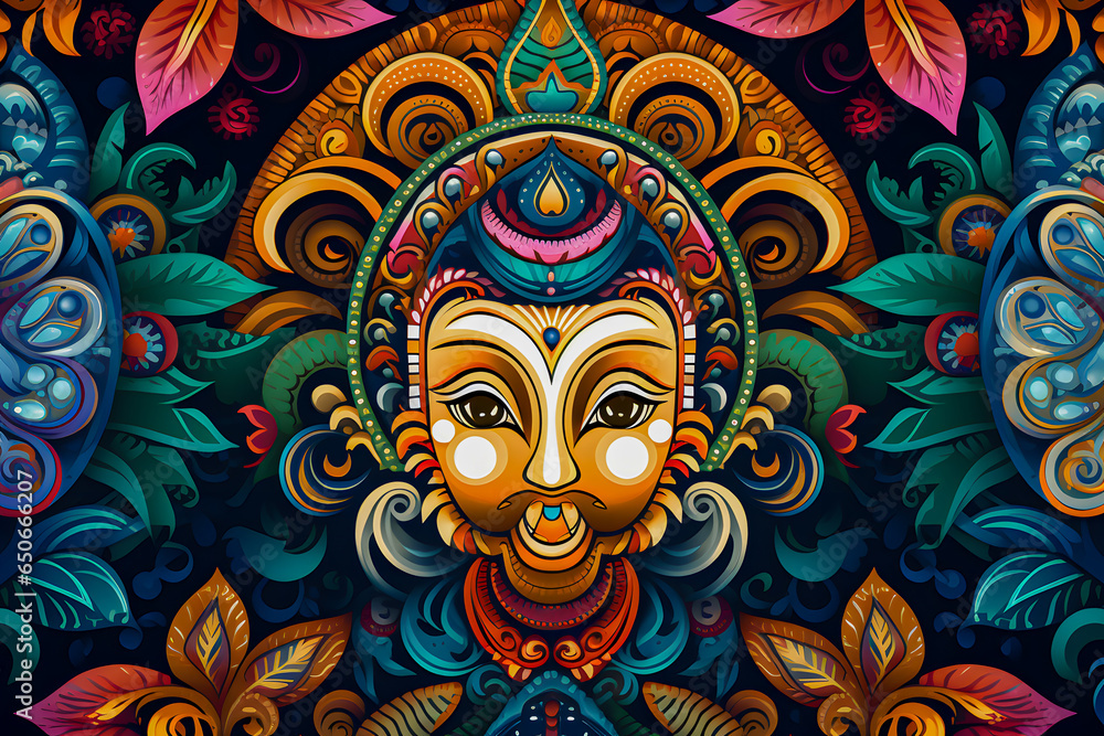 Spiritual Hinduism Patterns: 2D Backgrounds Inspired by the Rich Cultural and Religious Heritage of Hinduism. - obrazy, fototapety, plakaty 
