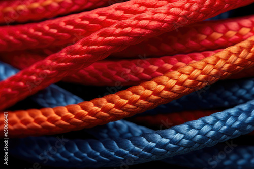 A Kaleidoscope of Vibrant Colorful Shoelace Knots Close-up: Tightly Tied Multicolored Laces in an Artsy, Neatly Tied Macro Footwear Pattern, showcasing Trendy