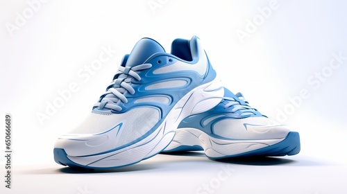 A pair of white and blue sneakers boots isolated on a white background, A sport footwear shoes for fitness and running