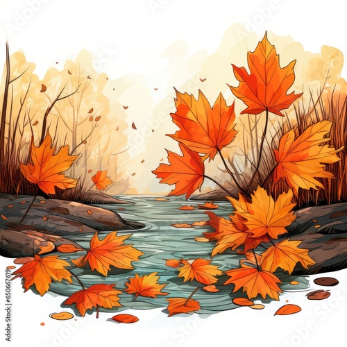 Crisp autumn leaves rustle underfoot in cartoon style on a white background