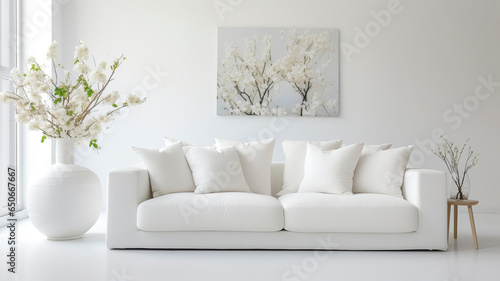 White Sofa with White Pillows against White Walls
