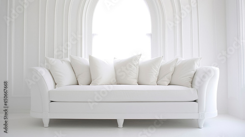 White Sofa with White Pillows against White Walls