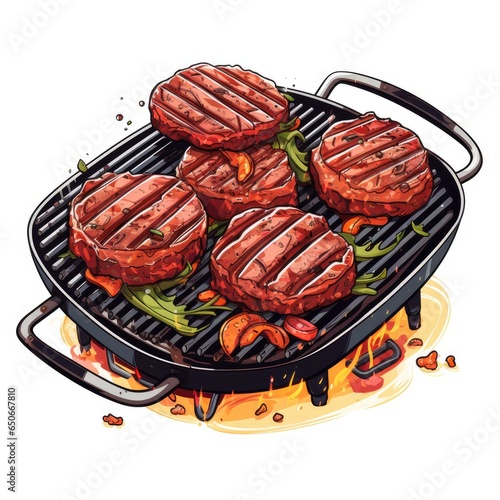 Cooking meat in cartoon style on a white background