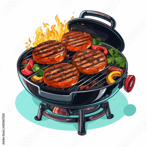 Cooking meat in cartoon style on a white background