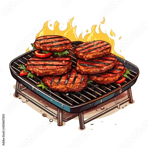 Cooking meat in cartoon style on a white background