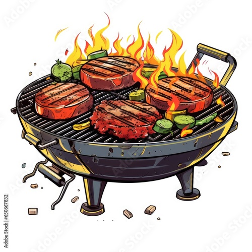 Cooking meat in cartoon style on a white background