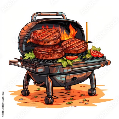 Cooking meat in cartoon style on a white background