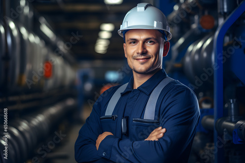 Porträt eines zuversichtlich lächelnden jungen Ingenieurs/Bauarbeiters