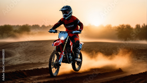 Motocross driver with mx bike on a dirt track. Extremely detailed and realistic high resolution concept design illustration © RobinsonIcious