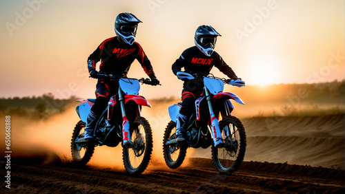 Motocross driver with mx bike on a dirt track. Extremely detailed and realistic high resolution concept design illustration