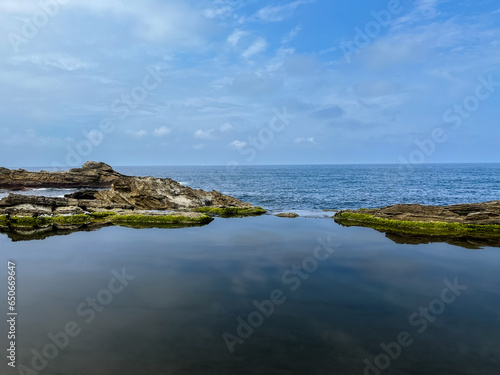 Seawater pond in front of the Atlantic Ocean near Hondarribia, Basque Country, Spain.