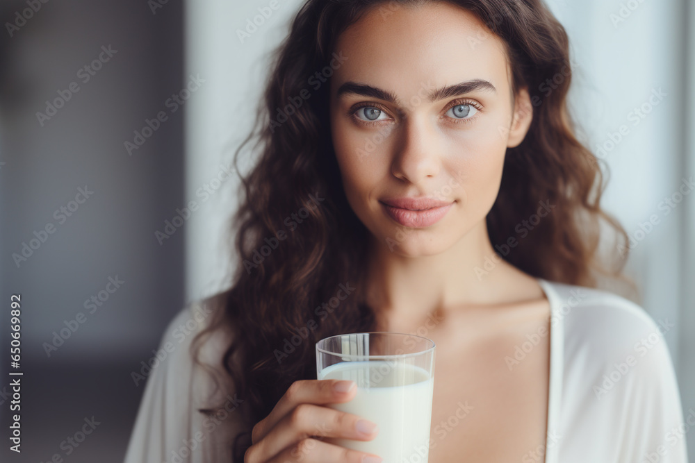 A beautiful young woman drinking a glass of milk A beautiful young woman drinking a glass of milk
