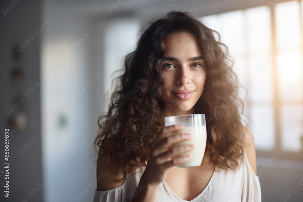 A beautiful young woman drinking a glass of milk A beautiful young woman drinking a glass of milk
