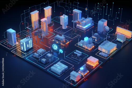 3D Illustration: Utilizing Smart Devices for Production in the Industrial IoT or Internet of Things Context, Enabling Control and Automation with 5G Network Infrastructure