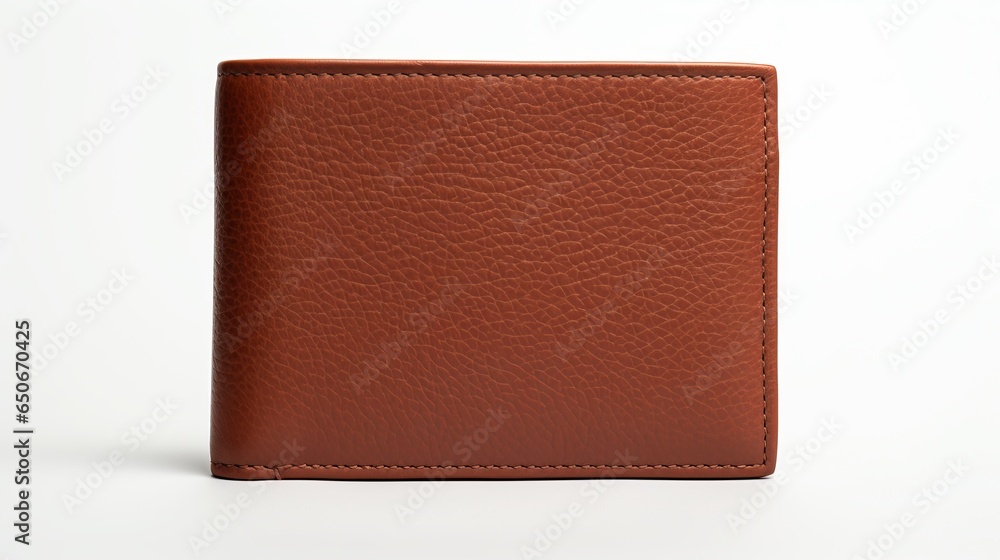 A leather brown wallet purse for a man with an elegant design on a white background A leather brown wallet purse for a man with an elegant design on a white background