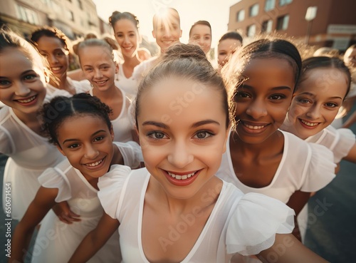 Foto A group of teenage ballerinas