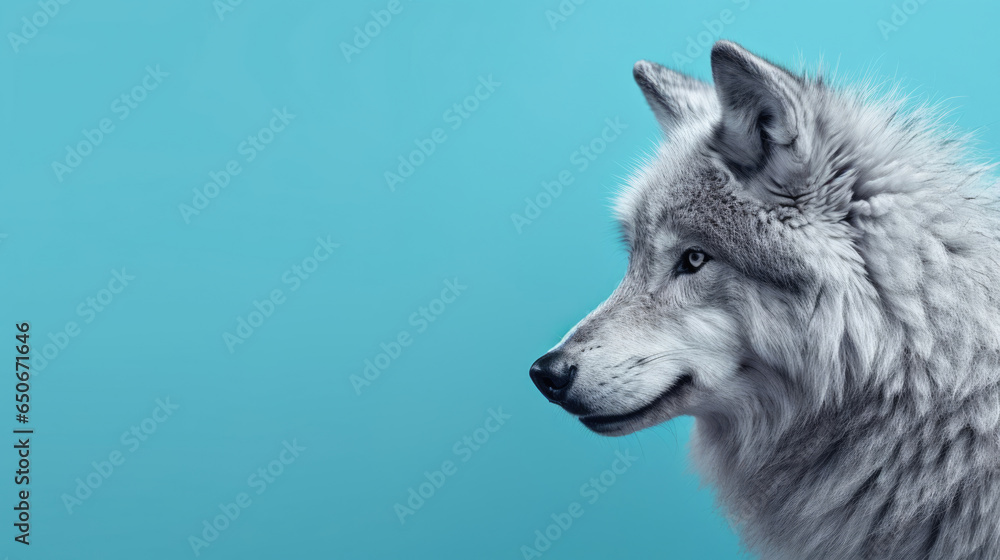 Obraz premium Fancy Gray wolf, advertising photography, Pastel color palette background