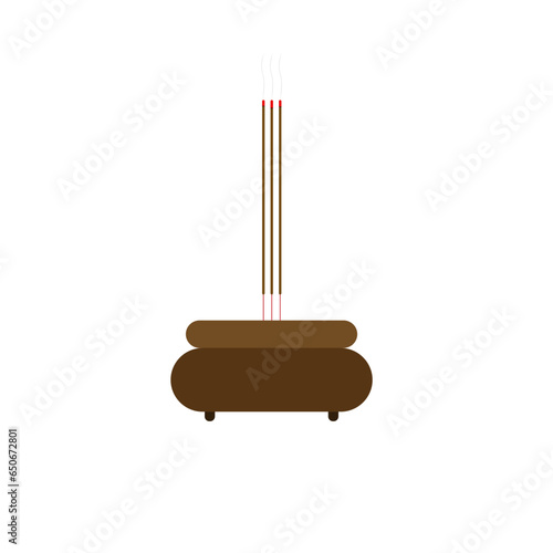 ceramic incense bowl flat design vector illustration. chinese culture tradition