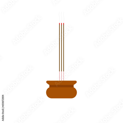 ceramic incense bowl flat design vector illustration. chinese culture tradition