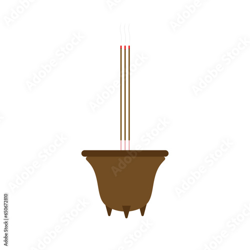 ceramic incense bowl flat design vector illustration. chinese culture tradition