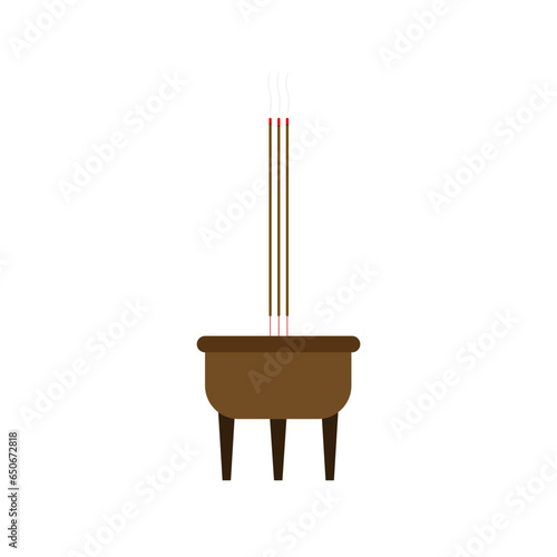 ceramic incense bowl flat design vector illustration. chinese culture tradition