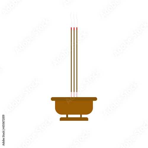 ceramic incense bowl flat design vector illustration. chinese culture tradition