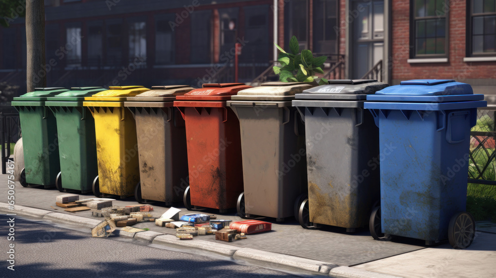 Dirty trash cans with garbage in them Dirty trash cans with garbage in them