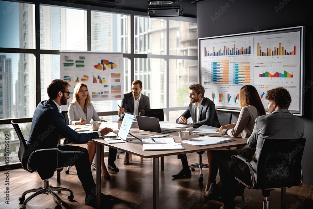 custom made wallpaper toronto digitalBusiness people group meeting in office. Professional businesswomen, businessmen, and office workers work in team conferences with project planning documents on the meeting table.