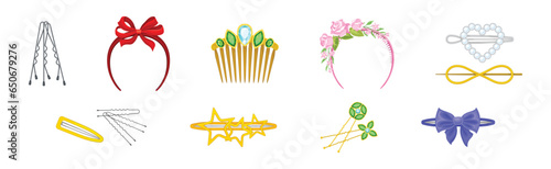 Hair Band, Clasp, Clip and Headpin Accessory Vector Set