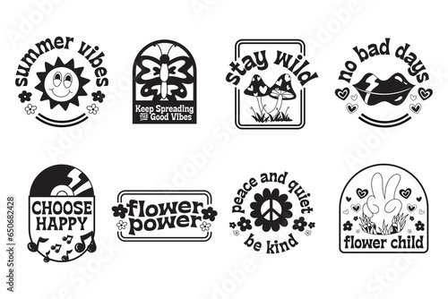 Set of Retro hand drawn groovy badges hippy badges vector illustration