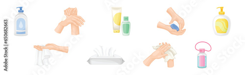 Hand Washing Hygiene For Sanitary Care Vector Set