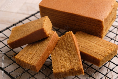 Lapis legit spekuk is a type of traditional wet cake from Indonesia. This cake was first developed during the Dutch colonial period in Indonesia, inspired by European layer cakes.