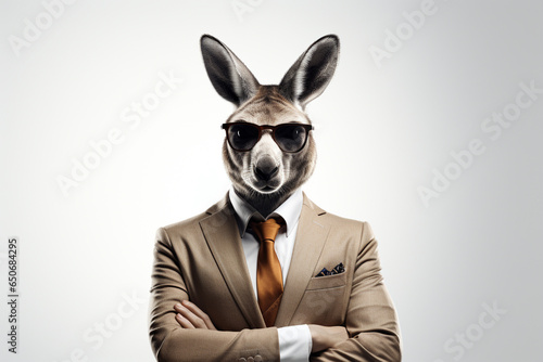 Rabbit wearing a suit and tie as a businessman on white background © Graphicsstudio 5