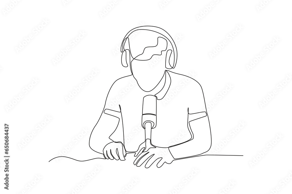 One continuous line drawing of man is recording podcast
One continuous line drawing of man is recording podcast