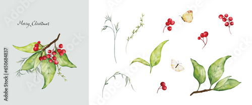Wallpaper Mural Christmas watercolor set of bouquet arrangings with berries and leaves Torontodigital.ca