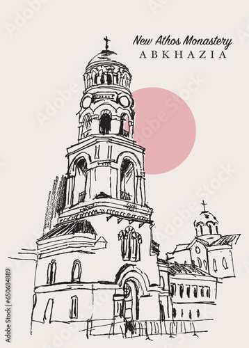 Drawing sketch illustration of the New Athos Monastery in Abkhazia
