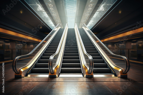 Mechanical escalators for people up and down in the subway photo