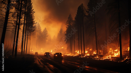 High way with forest in fire