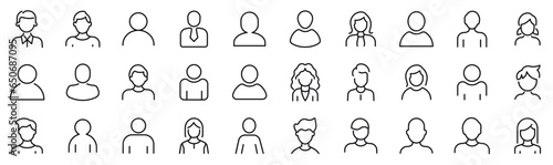Set of outline icons related to avatars for user interface. Linear icon collection. Editable stroke. Vector illustration