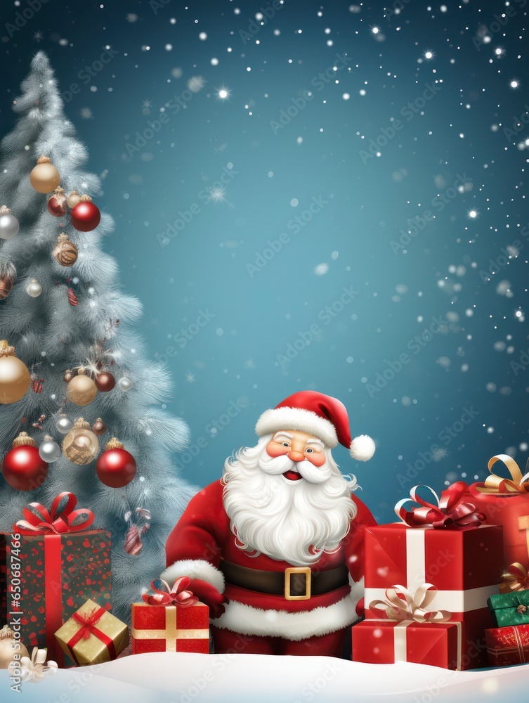 Christmas & New Year background with beautiful decorations, gift boxes, toys, snow, Christmas tree and blank space for text Christmas & New Year background with beautiful decorations, gift boxes, toys, snow, Christmas tree and blank space for text
