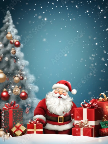Christmas   New Year background with beautiful decorations  gift boxes  toys  snow  Christmas tree and blank space for text