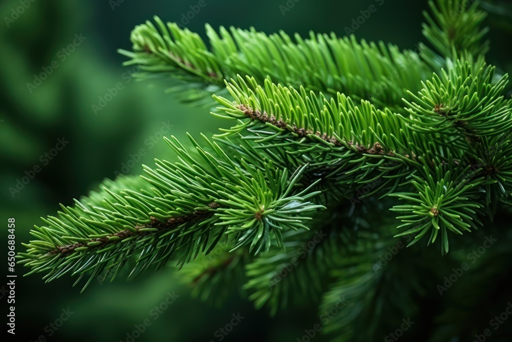 Christmas spruce, green fir twig closeup. Xmas pine tree branch 