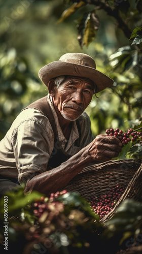 Symbolic representation of Peruvian coffee farmers during the harvest season.